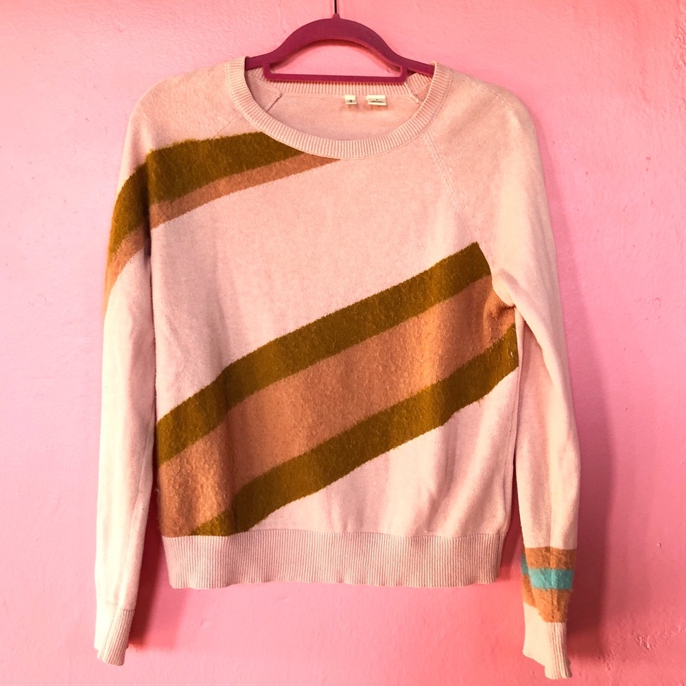 Anthropologie Pink Striped Moth Sweater